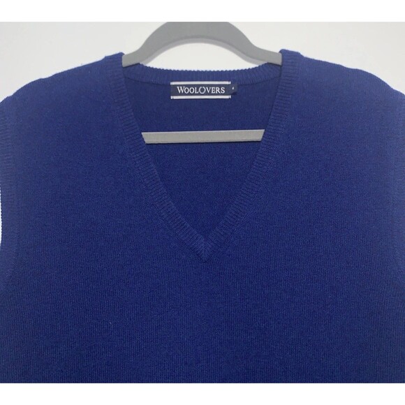 WoolOvers Sweater Vest Mens 100% Pure New Wool Knit Tank Sleeveless Blue Medium - Picture 2 of 8